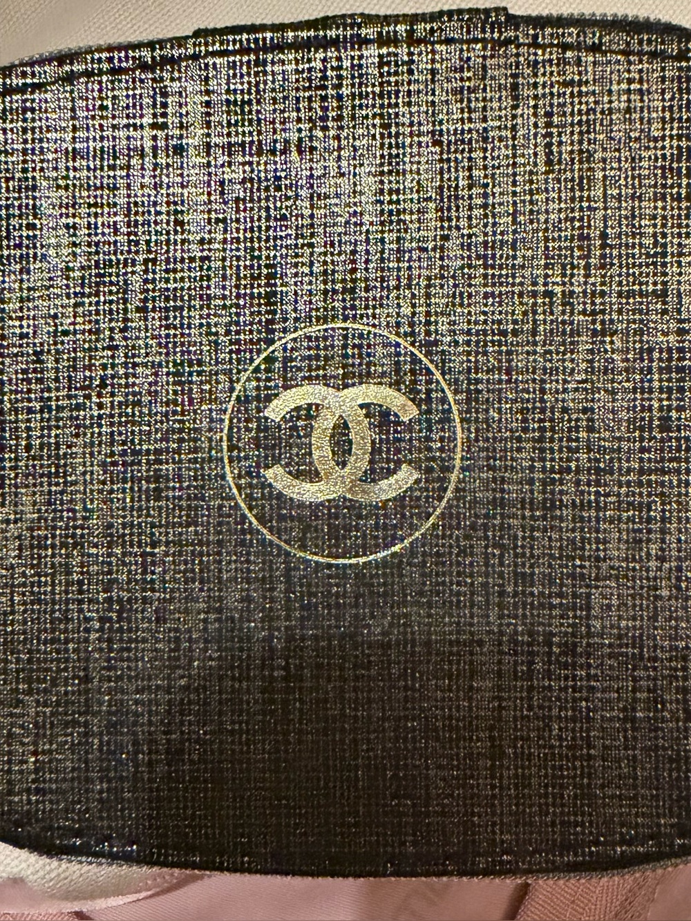 CHANEL Black Metallic Textured jewelry Case with Gold Logo